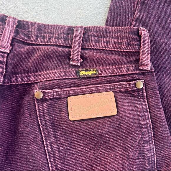 Vintage 90s Wrangler Maroon Plum Overdyed Cowboy Cut Acid Wash Jeans 33x36 13MWZ - Picture 4 of 6